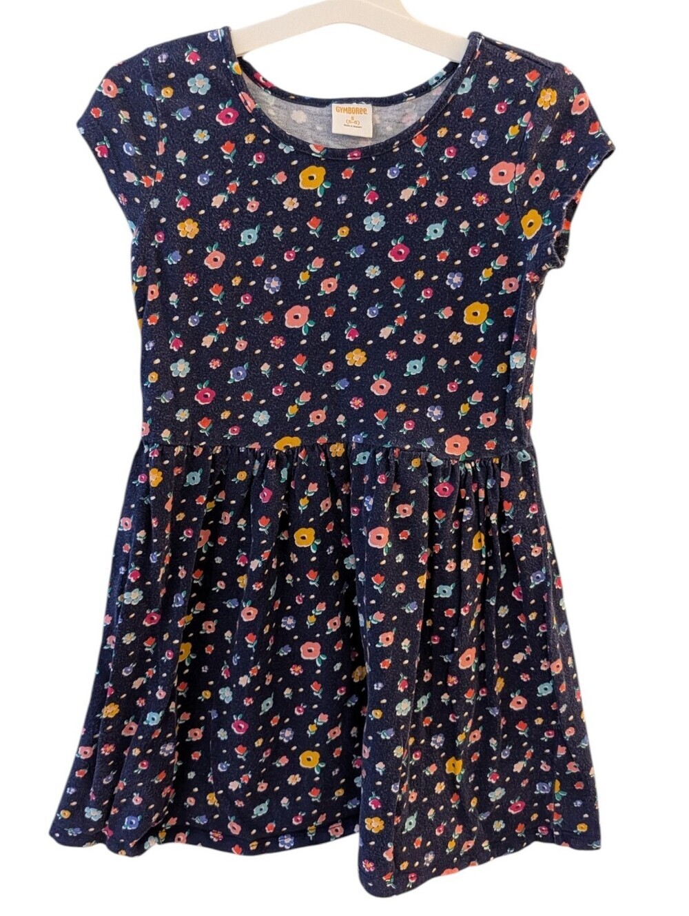 Gymboree Girls' Navy Floral Dress Cotton Size S (5 - 6)